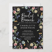Black Floral Brautparty Bridal Brunch Einladung (Vorderseite)