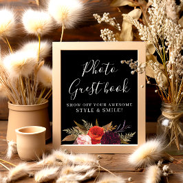 Black Floral Bridal Shower Guest Book Sign Poster