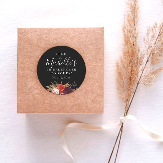 Black Floral Bridal Shower Runder Aufkleber