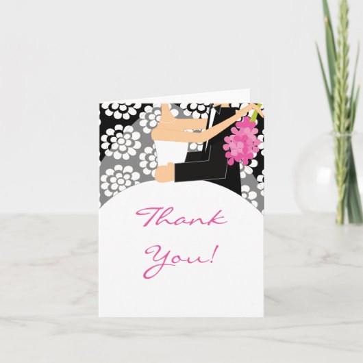 Black Floral Bridge & Groom Vielen Dank Note Card Dankeskarte (Vorderseite)