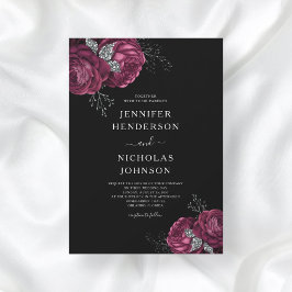Black Floral Burgundy Peonies Wedding Einladung