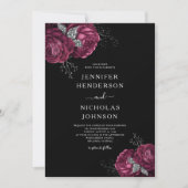 Black Floral Burgundy Peonies Wedding Einladung (Vorderseite)
