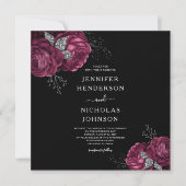 Black Floral Burgundy Peonies Wedding Einladung (Vorderseite)