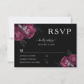 Black Floral Burgundy Peonies Wedding RSVP Karte (Vorderseite)
