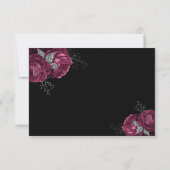 Black Floral Burgundy Peonies Wedding RSVP Karte (Rückseite)