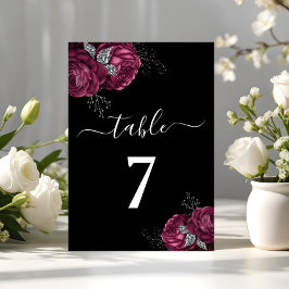Black Floral Burgundy Peonies Wedding Tischnummer