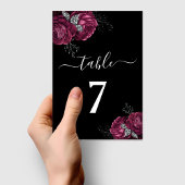 Black Floral Burgundy Peonies Wedding Tischnummer