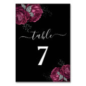 Black Floral Burgundy Peonies Wedding Tischnummer (Vorderseite)