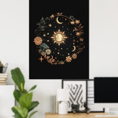 Black Floral Celestial Boho Wall Art Poster (Heimbüro)