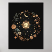 Black Floral Celestial Boho Wall Art Poster (Vorne)