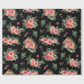 Black Floral Christmas Pattern | Botanischer Urlau Geschenkpapier (Flach)