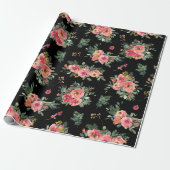 Black Floral Christmas Pattern | Botanischer Urlau Geschenkpapier (Ungerollt)