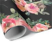 Black Floral Christmas Pattern | Botanischer Urlau Geschenkpapier (Rolleneckpunkt)