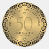 Black Floral Circle 50. Hochzeitstag Runder Aufkleber (Vorderseite)
