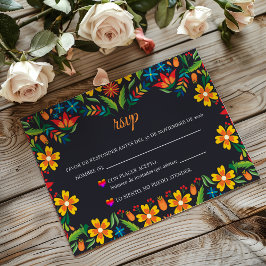 Black Floral Colorful Botanical Spanish Wedding RSVP Karte