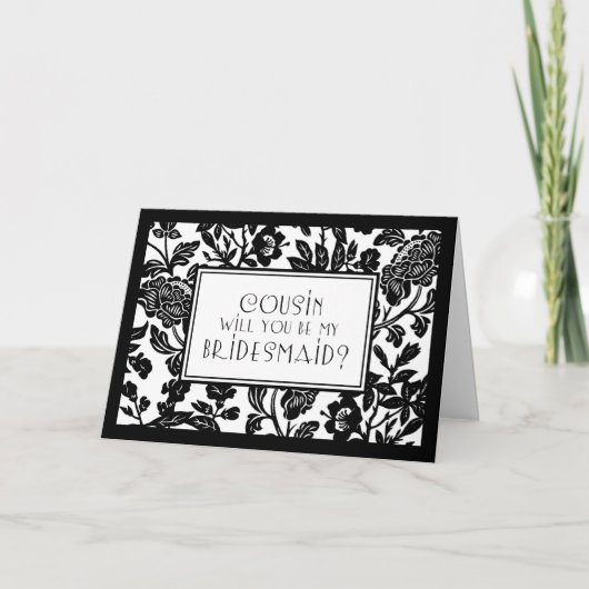 Black Floral Cousin Bridesmaid Einladungskarte (Vorderseite)