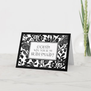 Black Floral Cousin Bridesmaid Einladungskarte