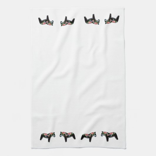 Black Floral Dala Horse MoJo Küchentuch (Vertikal)