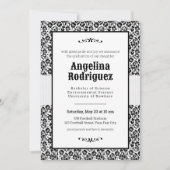 Black Floral Damask Foto Abschluss Einladung (Vorderseite)