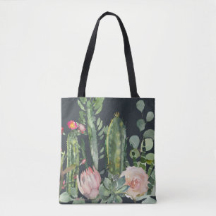 BLACK FLORAL DESERN CACTI FOLIAGE WATERCOLOR BRIKE TASCHE