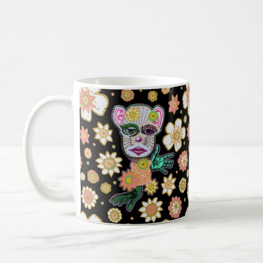 Black Floral Drollery Floral von Natalie Schorr Kaffeetasse (Links)
