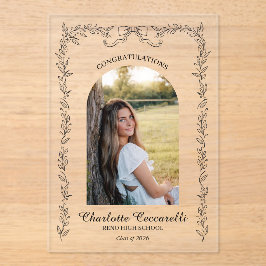 Black Floral Elegant Frame Photo Graduation  Acryleinladungen