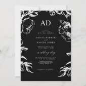 Black floral elegant wedding einladung (Vorderseite)