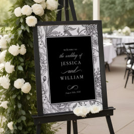 Black Floral Elegant Wedding Welcome Sign Poster
