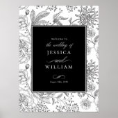 Black Floral Elegant Wedding Welcome Sign Poster (Vorne)