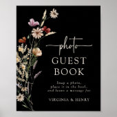 Black Floral Foto Guest Book Poster (Vorne)