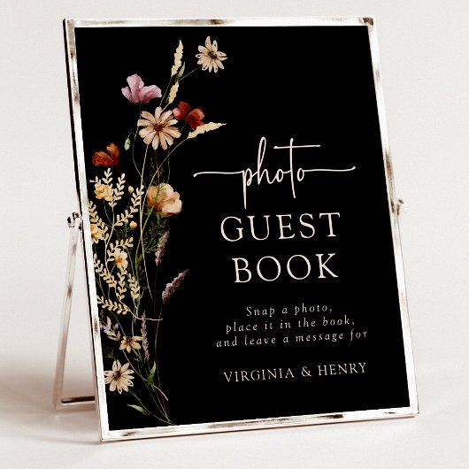 Black Floral Foto Guest Book Poster