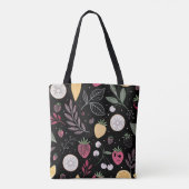 "Black Floral Fruit Pattern Tote Bag" Tasche (Rückseite)