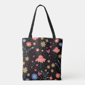 Black Floral Fun Boho Inspirivity Toag Tasche (Rückseite)