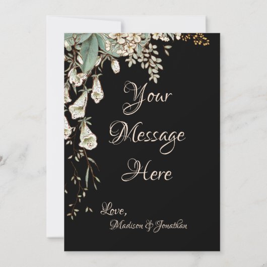 Black Floral Garland Script Elegante Hochzeit Dankeskarte (Rückseite)