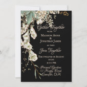 Black Floral Garland Script Elegante Hochzeit Einladung (Vorderseite)