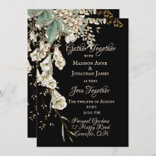 Black Floral Garland Script Elegante Hochzeit Einladung