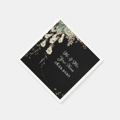 Black Floral Garland Script Elegante Hochzeit Serviette (Ecke)