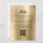 Black Floral Gold Brushed Metal QR Code Wedding Einladung (Rückseite)