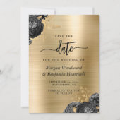 Black Floral Gold Glam Wedding Save the Date Einladung (Vorderseite)