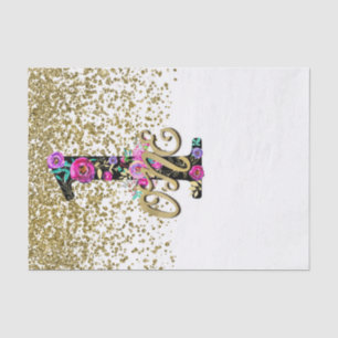 Black Floral Gold Glitzer ONE 1 1 1. Geburtstagsfe Seidenpapier