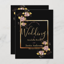 Black Floral Gold Script Elegante Hochzeit