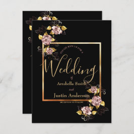Black Floral Gold Script Elegante Hochzeit Einladung