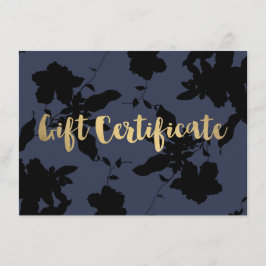 Black Floral Gold Text Blue Geschenkgutschein