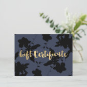 Black Floral Gold Text Blue Geschenkgutschein (Stehend Vorderseite)