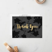 Black Floral Gold Text Dankeschön Karte (Vorderseite/Rückseite Beispiel)