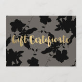 Black Floral Gold Text Grau Geschenkgutschein (Vorderseite)
