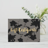 Black Floral Gold Text Grau Geschenkgutschein (Stehend Vorderseite)
