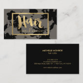Black Floral Gold Text Haare Stylist Grau Visitenkarte (Vorne/Hinten)