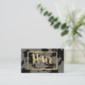 Black Floral Gold Text Haare Stylist Grau Visitenkarte (Stehend Vorderseite)