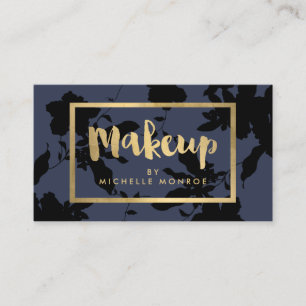 Black Floral Gold Text Makeup Artist Blue Visitenkarte